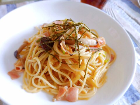 ゆず胡椒香る☆きのことベーコンの和風パスタ